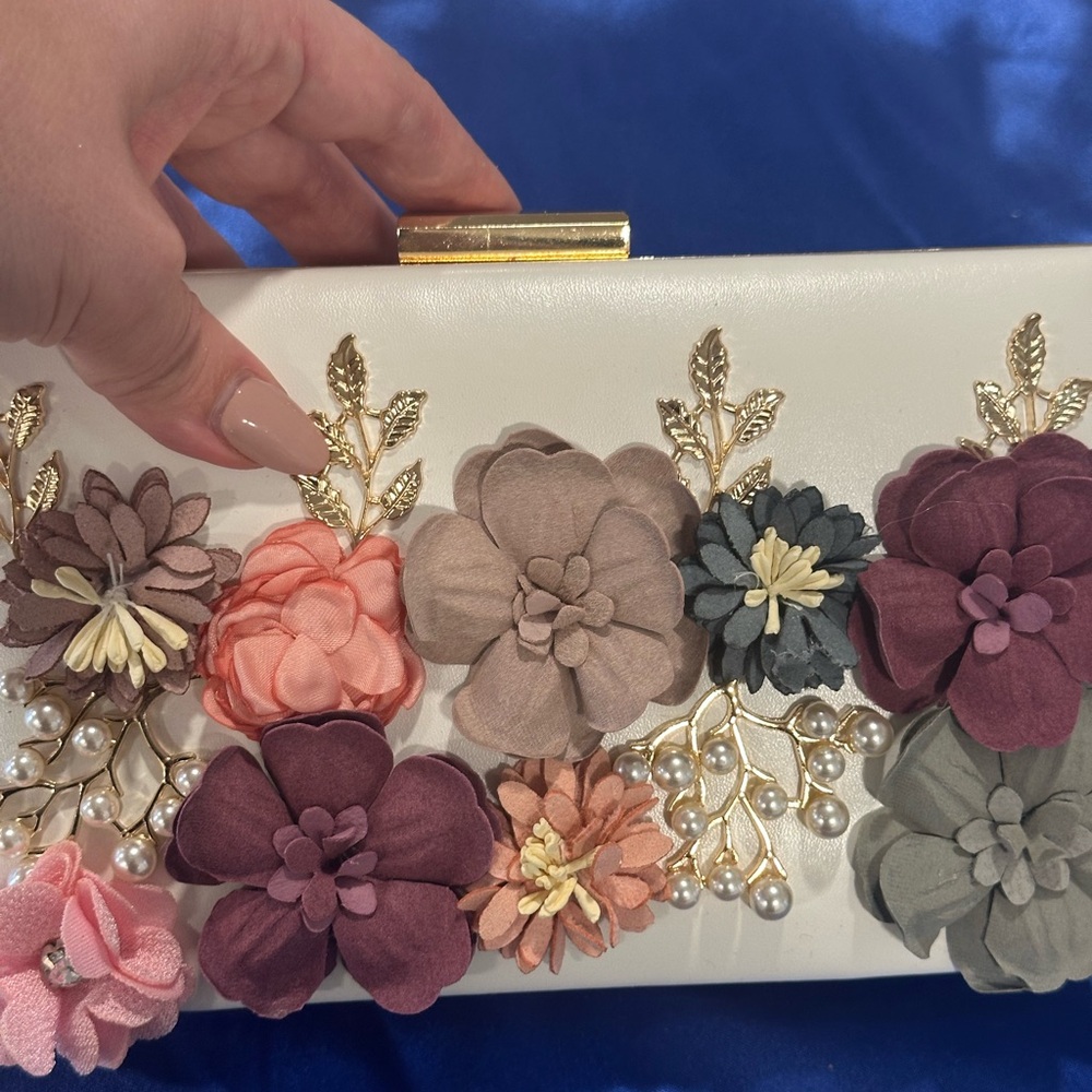 Juliet Flower Clutch Bag in White, Marron, Pink, and Beige